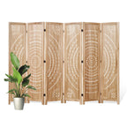 66.9Inch Folding Room Divider, 6 Panels Wood Carved Privacy Screens Free Assembled Freestanding Partition for Bedroom Home Office (Brown)