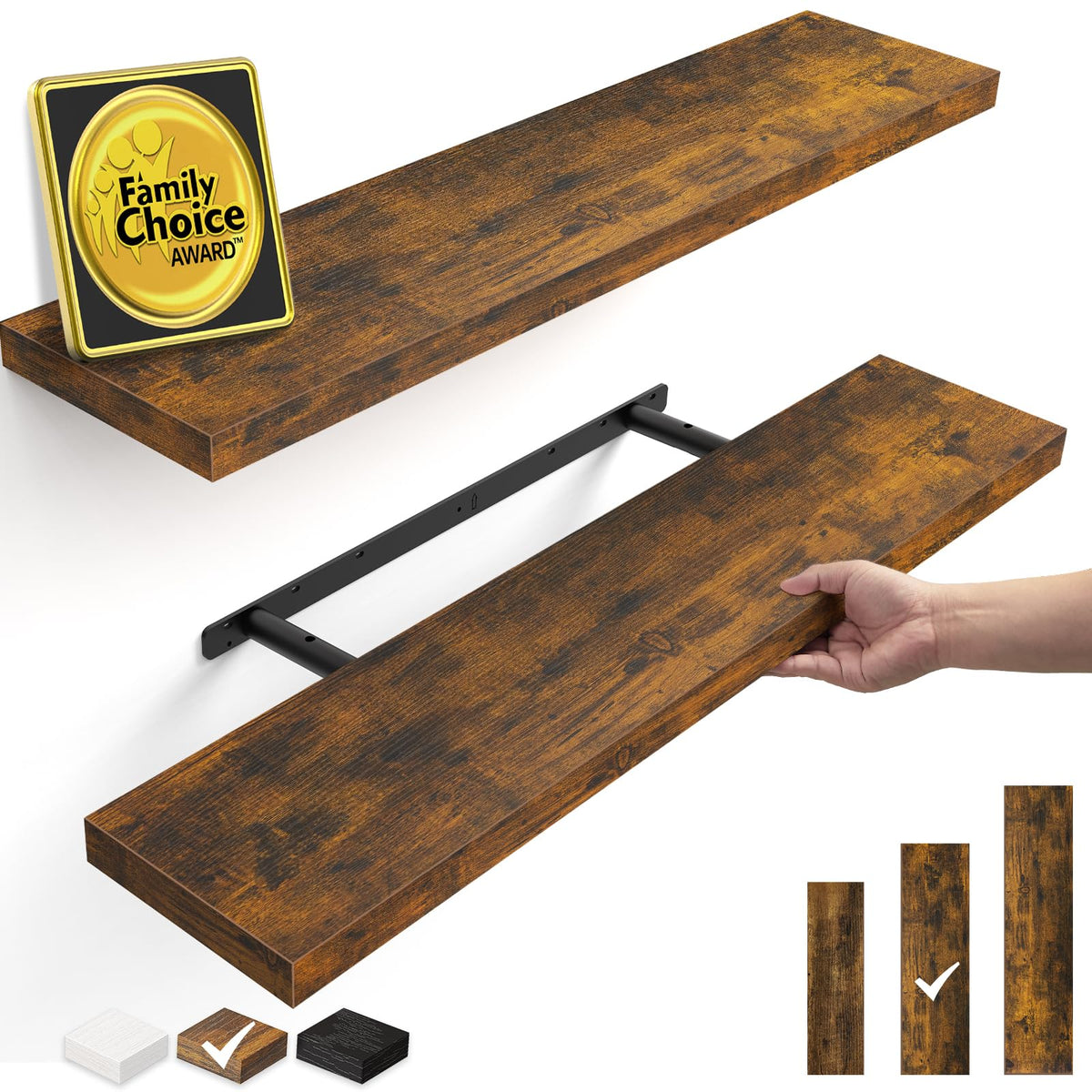 BAYKA Rustic Brown Floating Shelves 35.4in, Set of 2, Wall Mount Wood Shelf