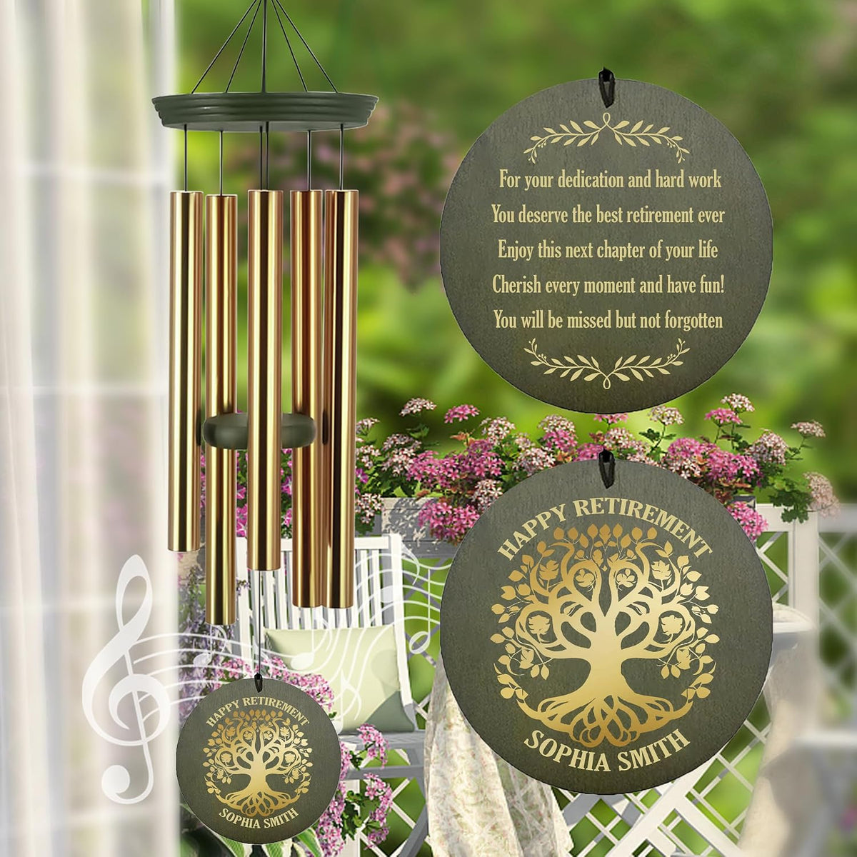 Retirement Wind Chimes Personalized, Retirement Gifts for Woman/Man, Teachers/Worker, Customized Wind Chimes for Retire, Decorative Wind Chimes Outdoor