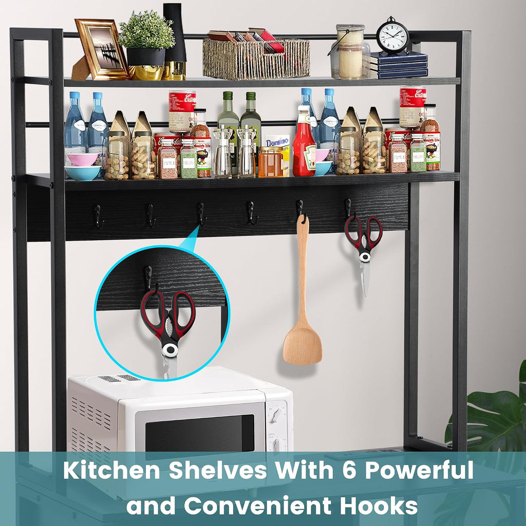 Kitchen Bakers Rack with Power Outlet, Microwave Oven Organizer