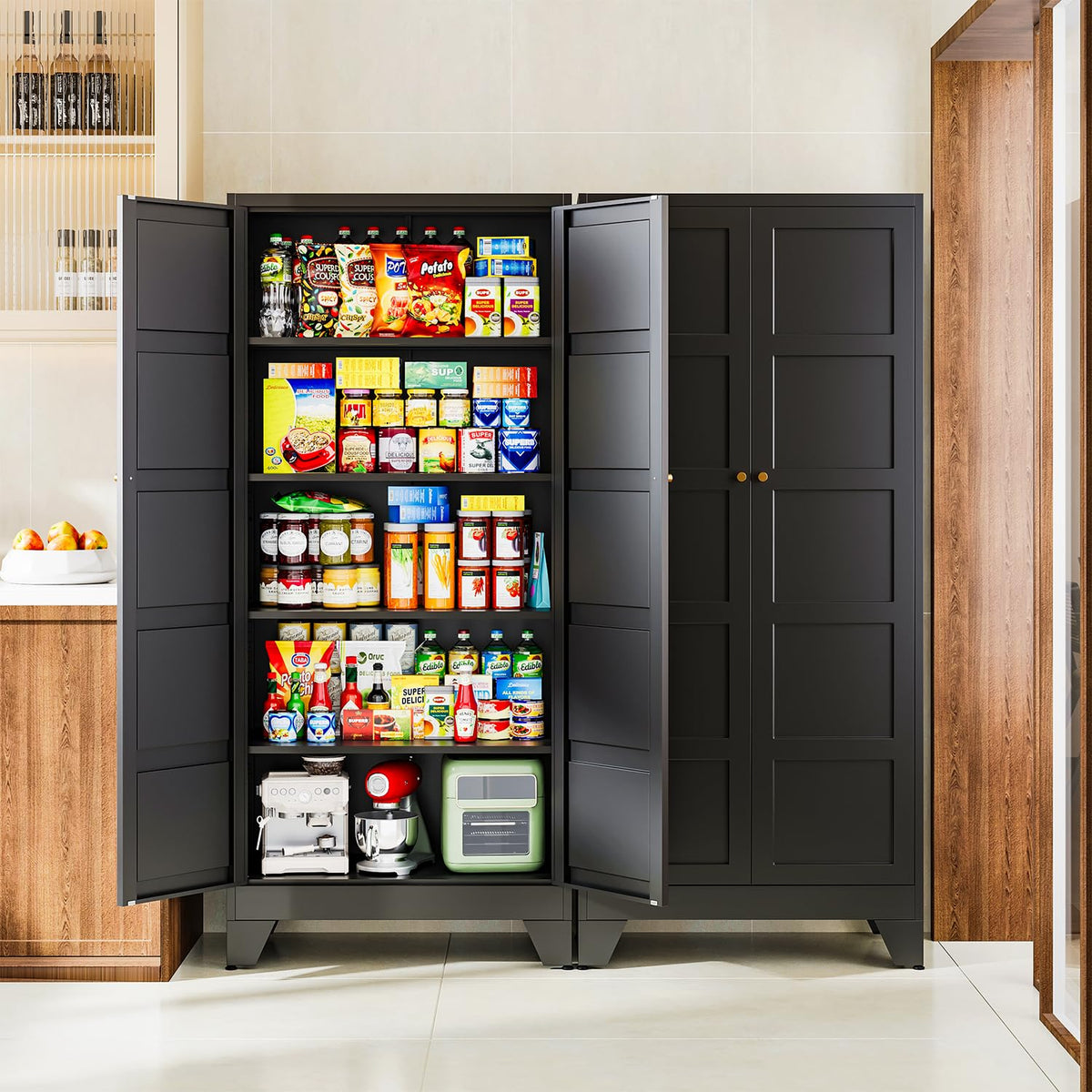 Letaya Black Storage Cabinet with Adjustable Shelves-Metal Home Kitchen Pantry Cabinets with Doors,Organization Locker for Cupboard/Bedroom/Dining/Living/Bathroom/Office/Garage Room