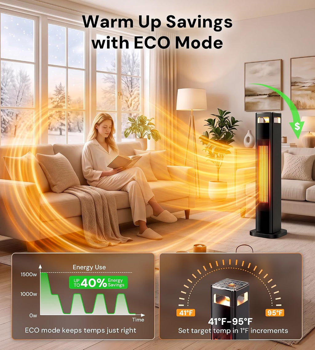 AKIRES Space Heaters for Indoor Use Large Room,1500W Electric Heater with Thermostat,4 Modes,120° Oscillation,24H Timer & Remote,Safety Protection,Fast Heating Portable Heater for Bedroom,Office,Black