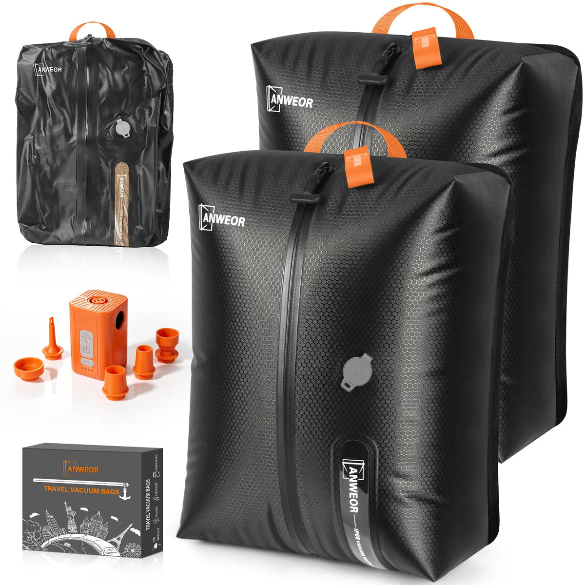 3 Pack with Vacuum Bag Travel for Suitcase, 20L Overpack Vacuum Bags w/Pump