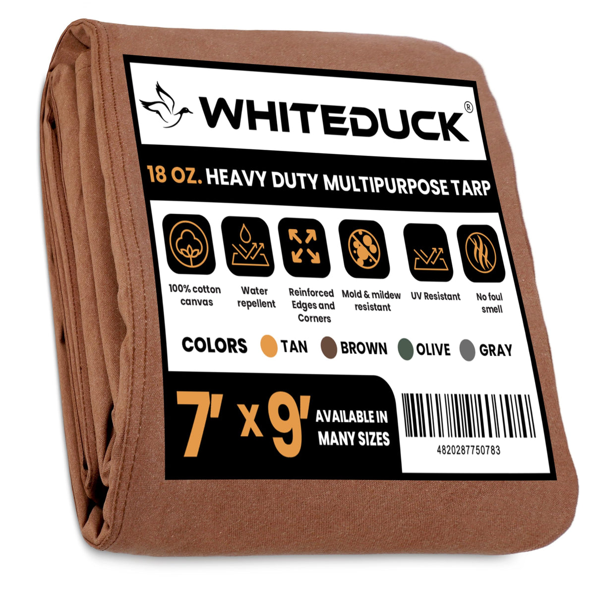 WHITEDUCK Canvas Tarp 18 oz. Heavy Duty Water Repellent UV Resistant, Rustproof Grommets, Industrial & Commercial Use Cloth Tarp (Cut Size: 8'x12', Finished Size: 7'6"x11'6", Olive Drab)