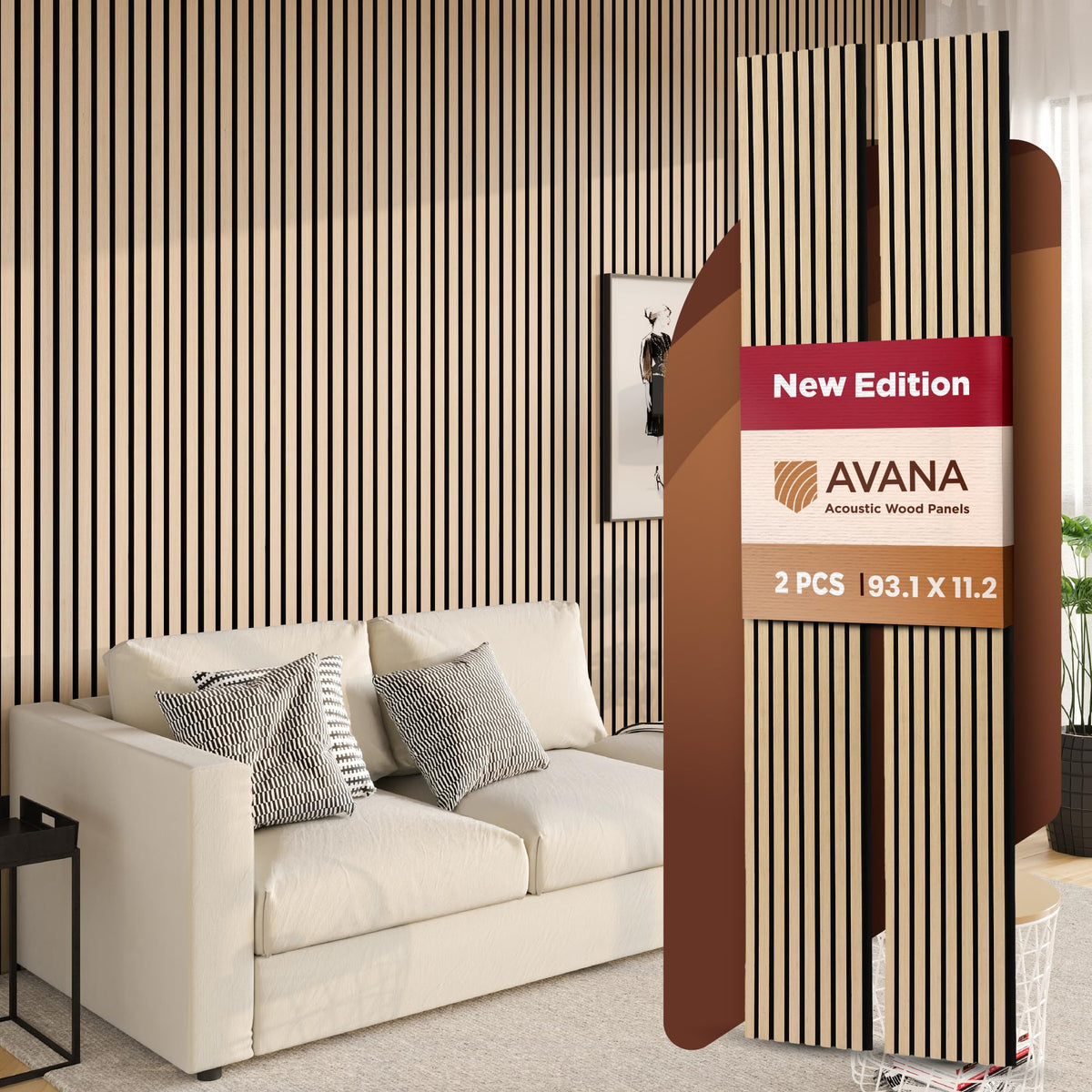 Avana Acoustic Wood Wall Panels – 93.2x11.25 Inch Panels – Fits 94x12 Layout – Rustic Walnut Acoustic Panels 4 PCs –Wall Panels For Interior Wall Decor For Homes, Offices – Durable Wood Panel For Wall