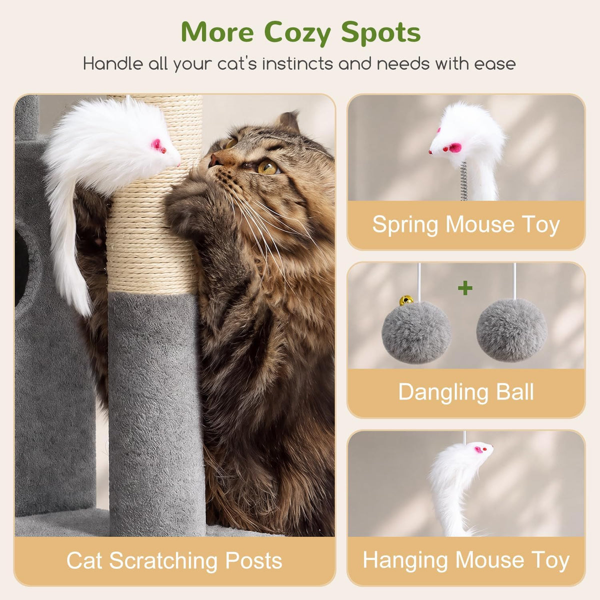 Globlazer Cat Tree Tower for Indoor Cats Large Adult, FC50, Light Grey