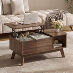 Lift Top Coffee Table, Fluted Hidden Storage Table for Living Room, Walnut