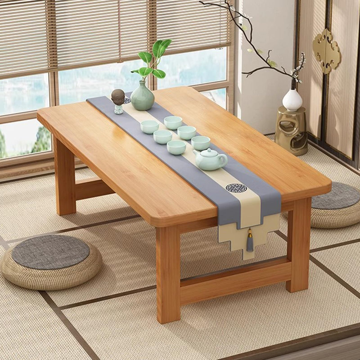 Foldable Japanese Low Table for Sitting On The Floor, Bamboo Floor Table, Meditation Altar Desk for Living Room Home Tatami Office(39.3" L x 19.7" W x 15.7" H, Walnut)