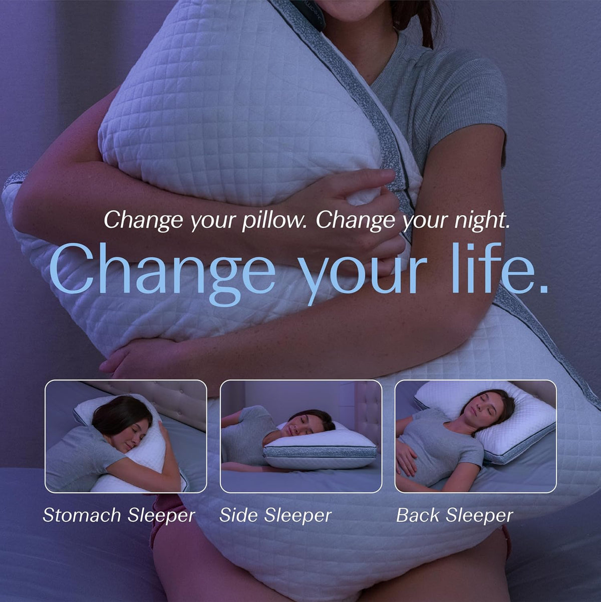 DreamyBlue Gusseted Sapphire Pillow, Shredded Memory Foam, Queen