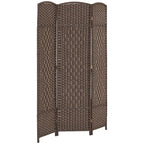 HOMCOM 3 Panel Room Divider 6 Ft Privacy Screen Hand-Woven Washed Oak