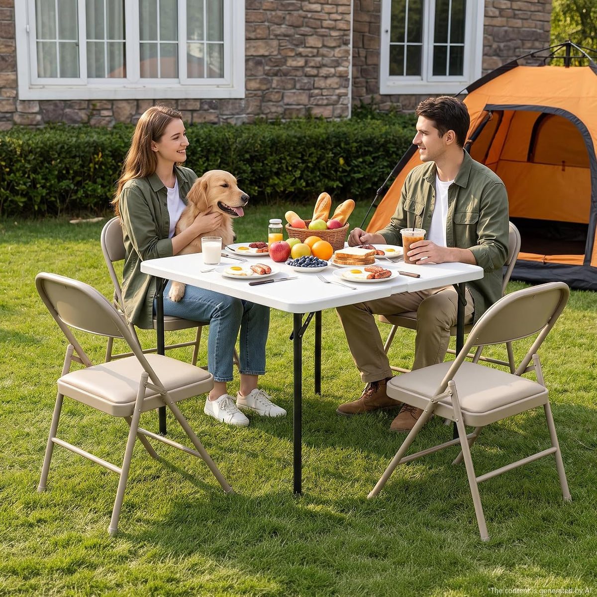 Folding Table and Chairs Set for 4, 36 Inch Foldable Card Table with Carrying Handle & 4 PU Leather Padded Folding Chairs, Portable Indoor Outdoor Dining Table Set for Picnic, Camping, RV, Game Night