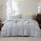 FOSSA Duvet Cover Set 100% Washed Cotton Linen Feel Queen