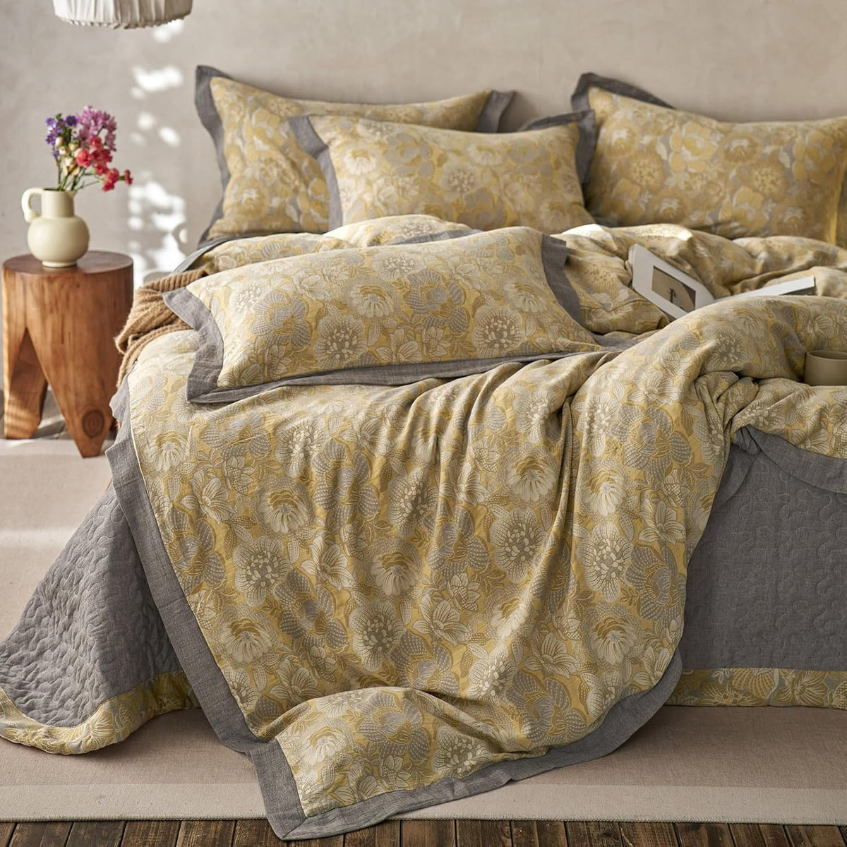 LifeTB Green Floral 100% Jersey Knit Cotton Duvet Cover Queen Vintage Style Botanical Floral Bedding Set Chic Shabby Green Floral Comforter Cover Girl Women Flower Bedding Cover with 2 Pillowcases