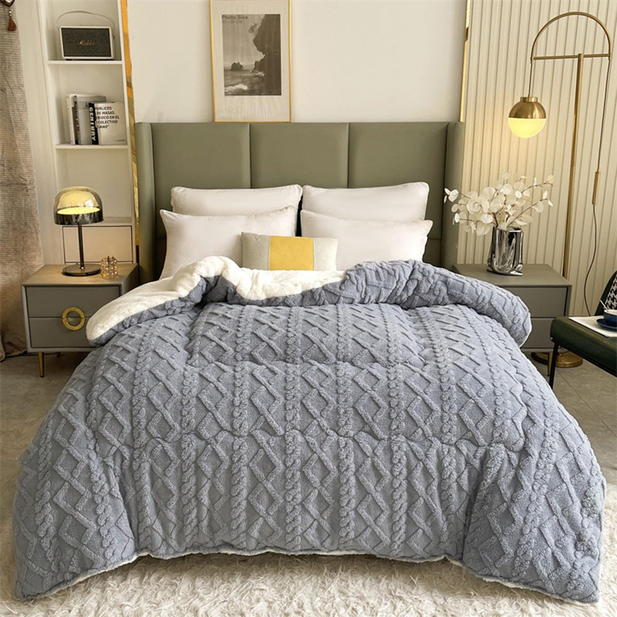 Insulation Hibiscus Winter Quilt, Thickened Super Soft Cashmere and Double Fabrics Warm Thicke Lambswool Quilt Core Sided Blanket(E,150x200cm-3KG)