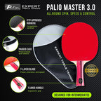 Palio Master 3.0 Table Tennis Bat & Case | ITTF-Approved Intermediate Ping Pong Racket | Allround Speed, Spin and Control