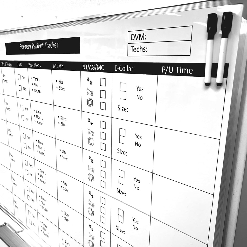 Patient Surgery Tracker Whiteboard - Veterinary Printed Medical whiteboard.
