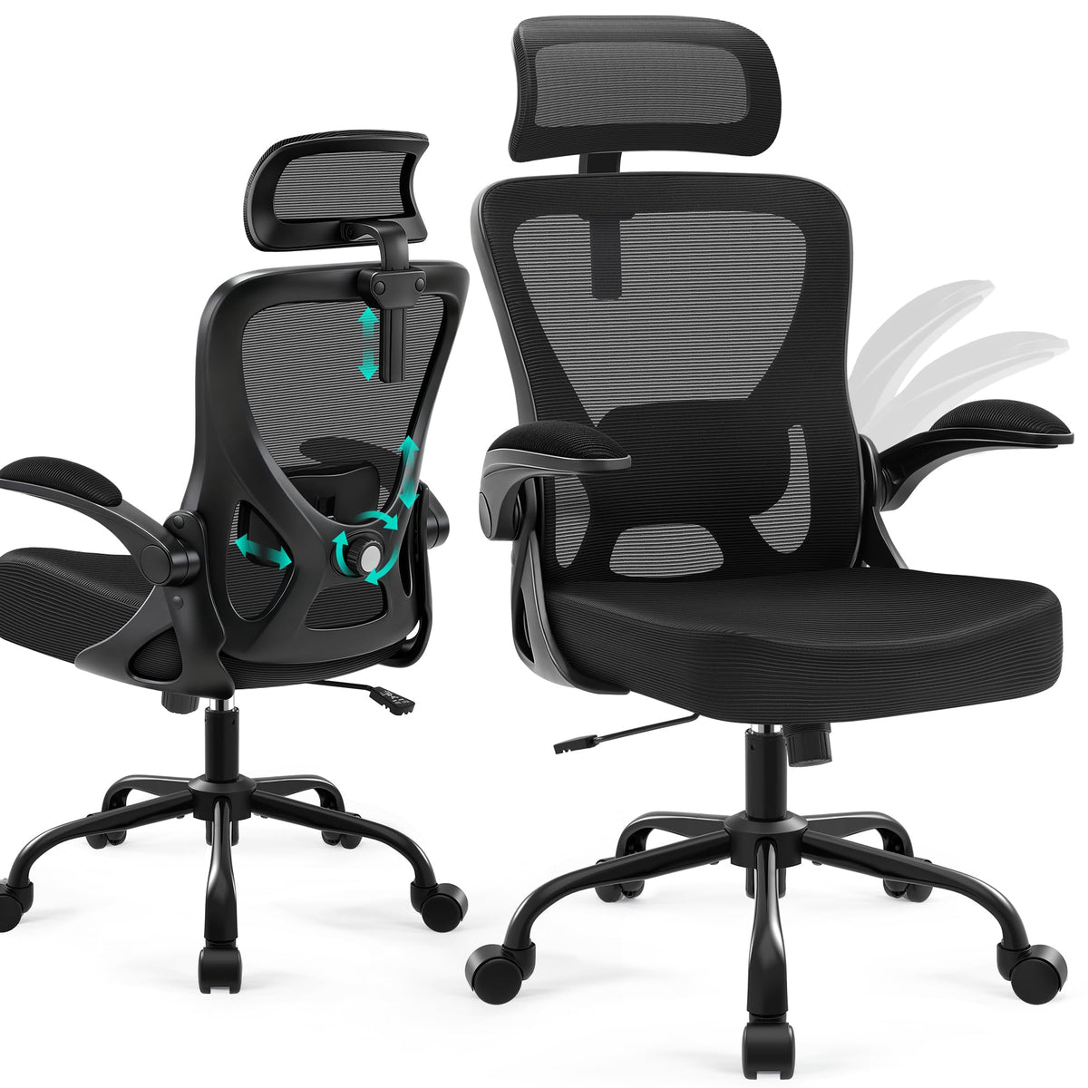 AreShark Office Chair - Ergonomic Breathable Mesh Desk Chair with Adjustable Lumbar Support and Flip-up Armrests - Executive High Back Rolling Swivel Comfortable Computer Gaming Chair for Home Office
