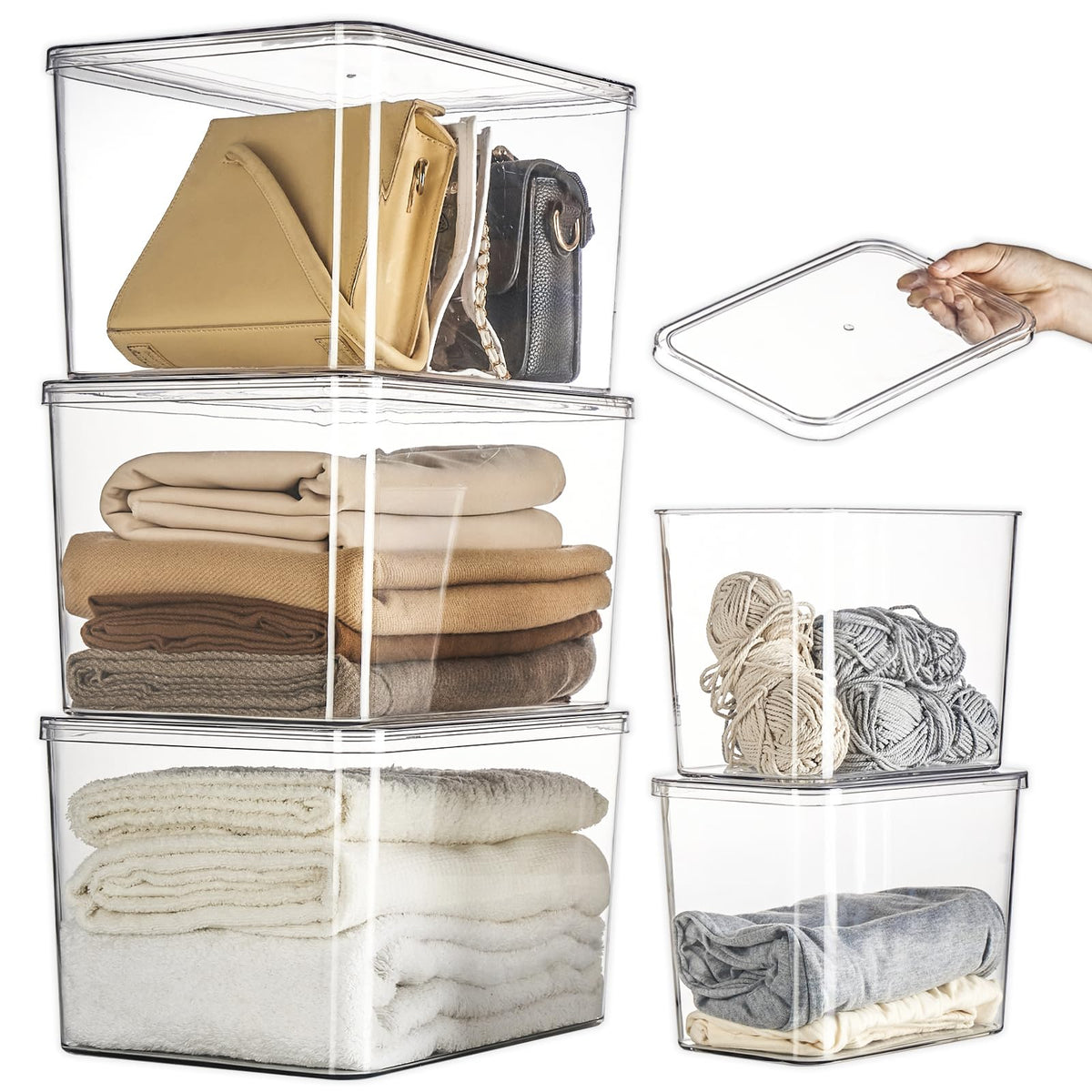 4-Piece Set,Plastic Clear Storage Bin with Lid,Large Storage Containers,Lidded Storage Boxes for Books, Clothes, Toys, Cabinets (clear 4XL)