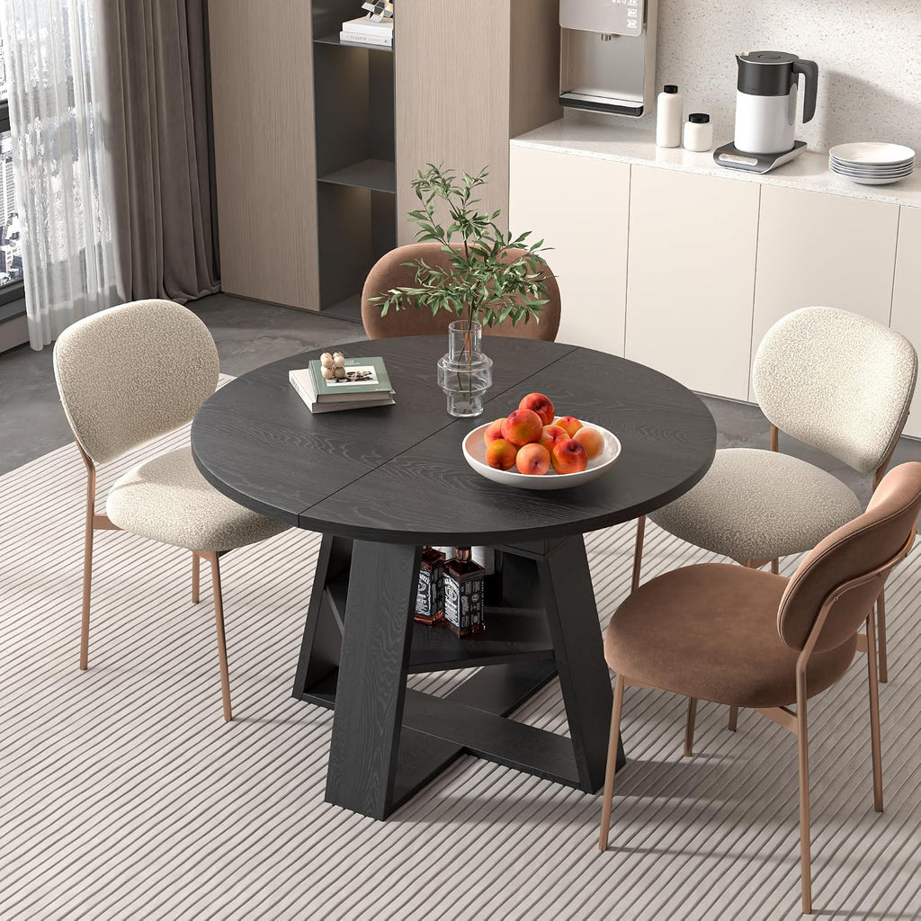 43.3"-59" Extendable Round Oval Dining Table for 4-8 with Storage Shelf