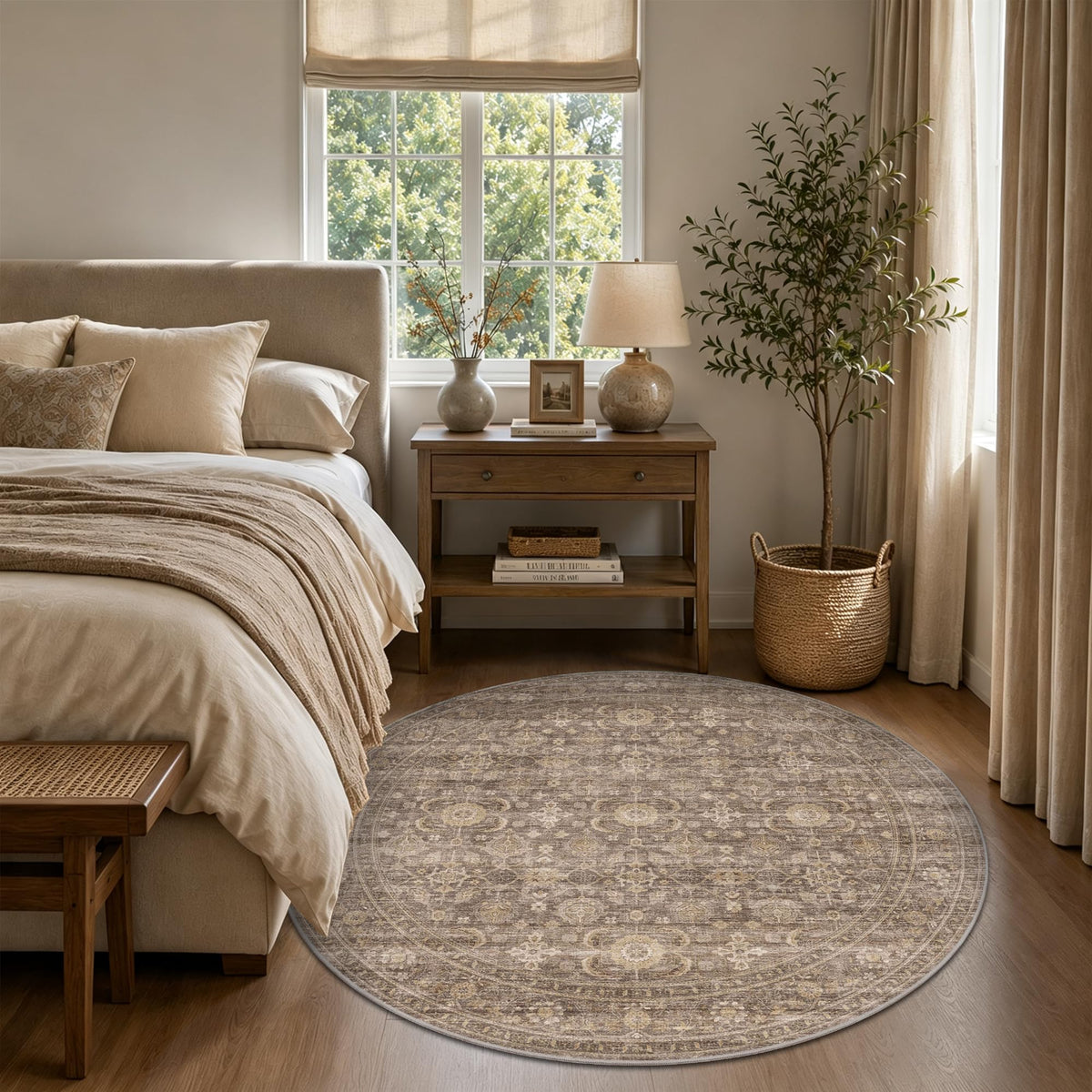JOOJA 8x10 Dark Brown Vintage Soft Low Pile Non Slip Boho Washable Area Rug