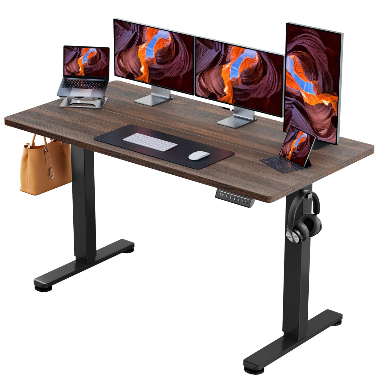 ErGear Height Adjustable Electric Standing Desk, 48 x 24 Inches Sit Stand up Desk, Memory Computer Home Office Desk, Vintage Brown