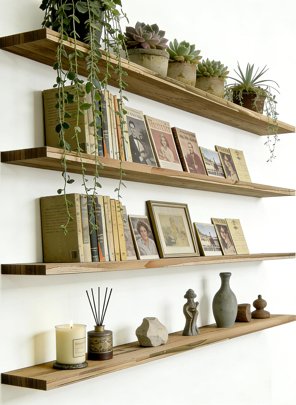 48 Inch Rustic Wood Floating Shelves Farmhouse Wooden Wall Shelves for Bathroom Bedroom Living Room Kitchen Office Set of 4 Light Brown