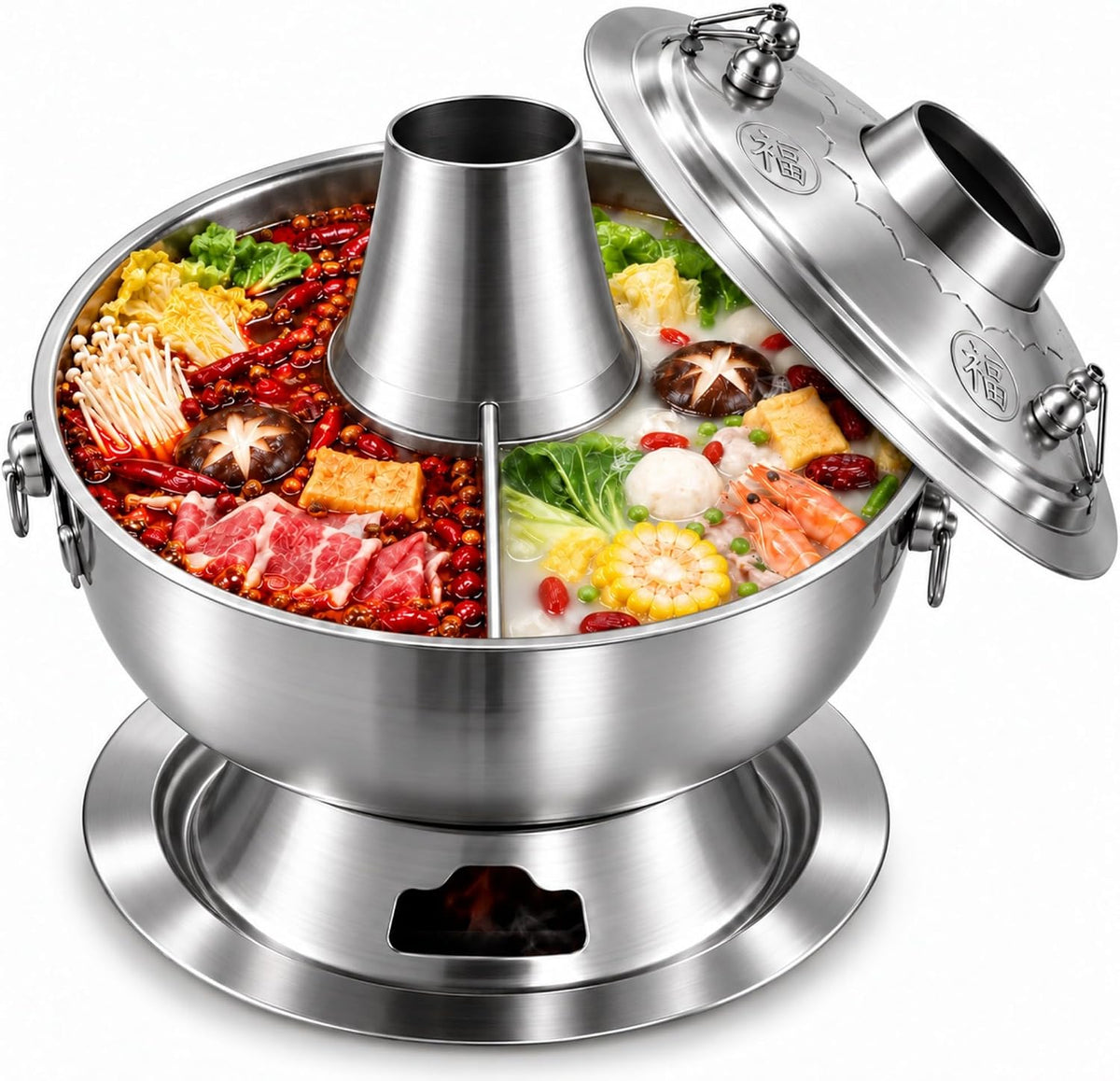 Charcoal Hot Pot, Chinese Charcoal Hot Pot Cooker for Camping (Silver)