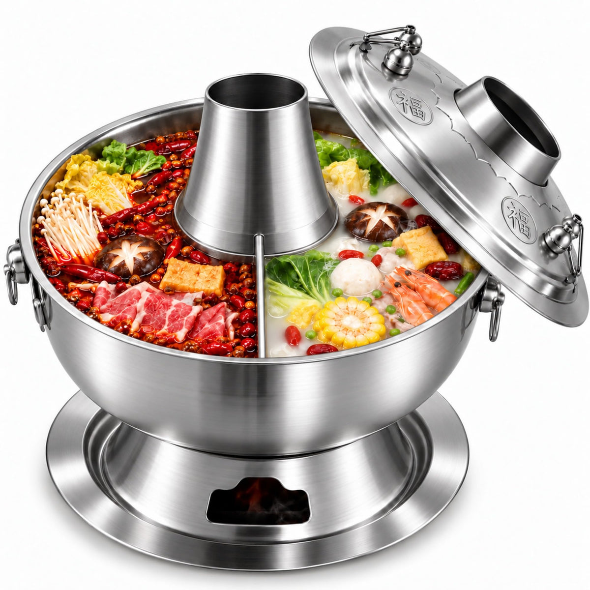 Charcoal Hot Pot, Chinese Charcoal Hot Pot Cooker for Camping (Bronze)
