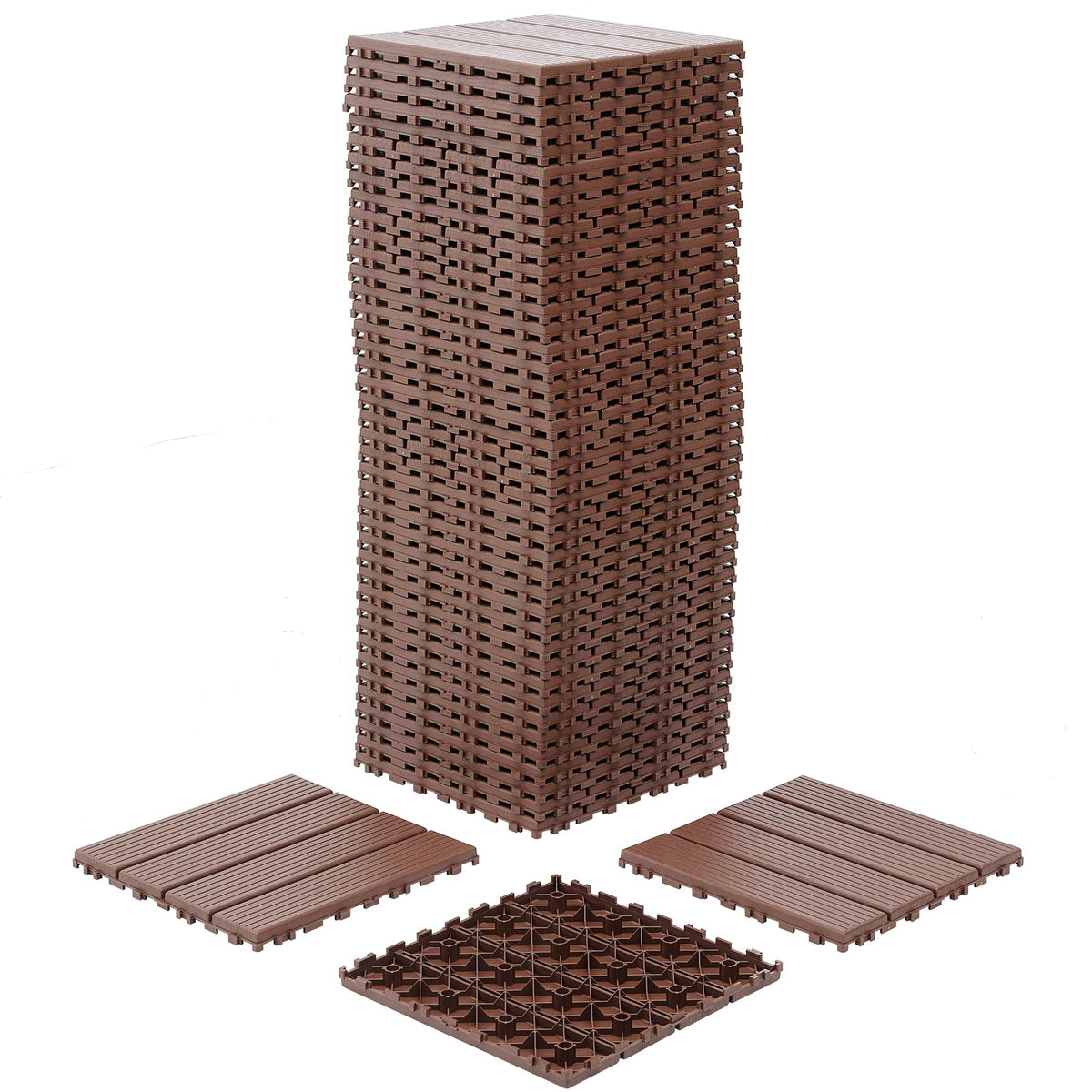 68 Pcs Interlocking Deck Tile, 61.60 Sq.Ft Deck Flooring Outdoor Waterproof All Weather, Flooring Tiles for Patio, decking Tiles for Indoor and Outdoor use, 11.42"x11.42" Square, Brown