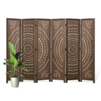66.9Inch Folding Room Divider, 6 Panels Wood Carved Privacy Screens Free Assembled Freestanding Partition for Bedroom Home Office (Brown)