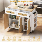 IRONCK 41.3" Kitchen Island Cart with Drop Leaf & Side Shelves, White