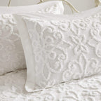 Misc Bright White Chenille Daybed Set Medallion Pattern Bedding Textured Soft Cotton Fabric Shabby Chic, 5 Piece