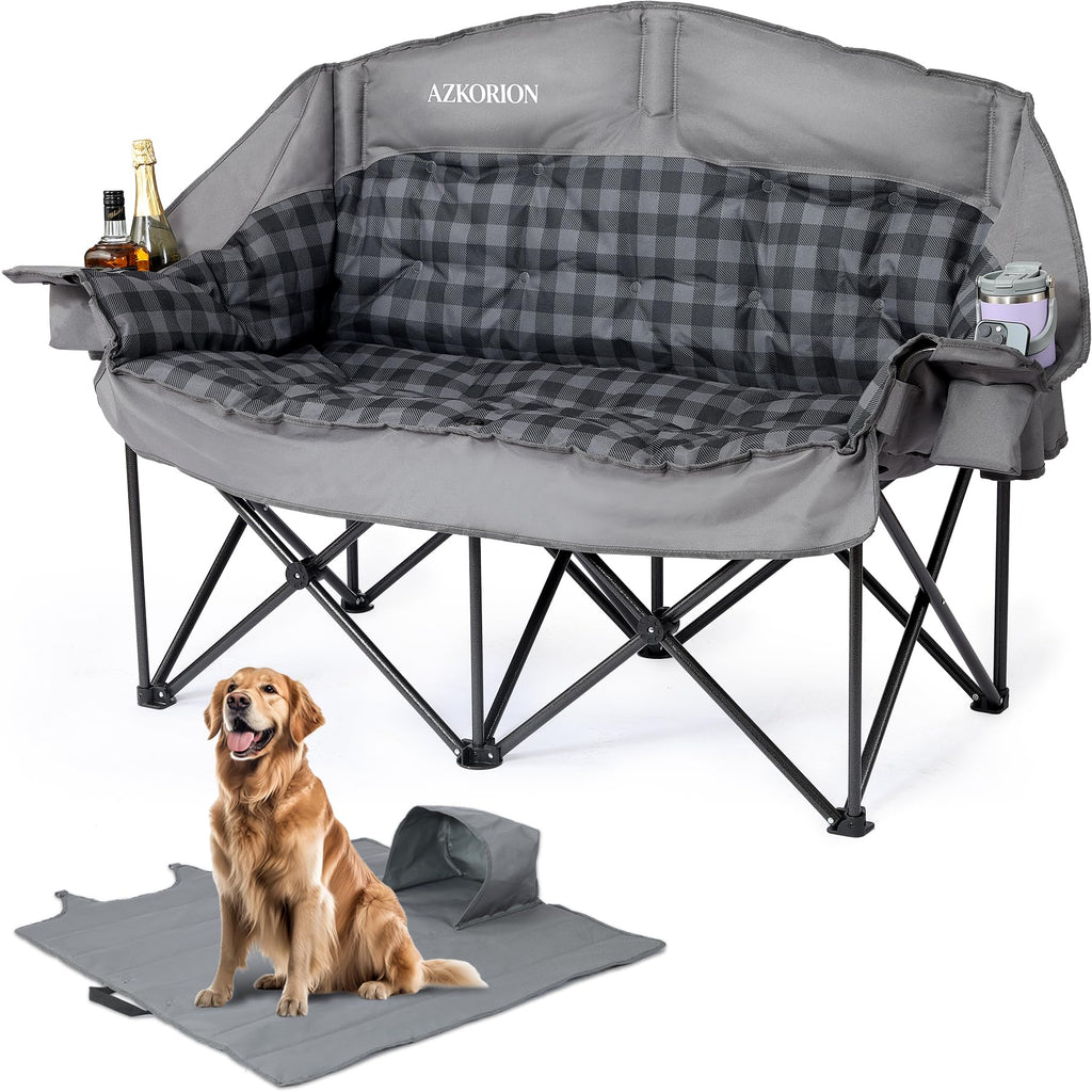 2 Pack Oversized Camping Chair for Adults, Portable Heavy Duty Padded Outdoor Chairs with Phone Pouch and Side Cup Holder for Camping, Fishing, Beach, Sports, Supports 500lbs