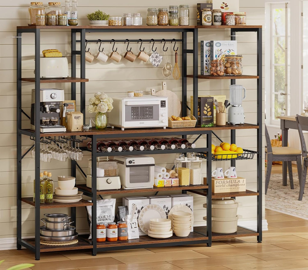 UPOSOJA 62.4in Large Bakers Rack with Power Outlet, 5-Tier Coffee Bar
