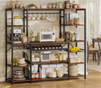 UPOSOJA 62.4in Large Bakers Rack with Power Outlet, 5-Tier Coffee Bar
