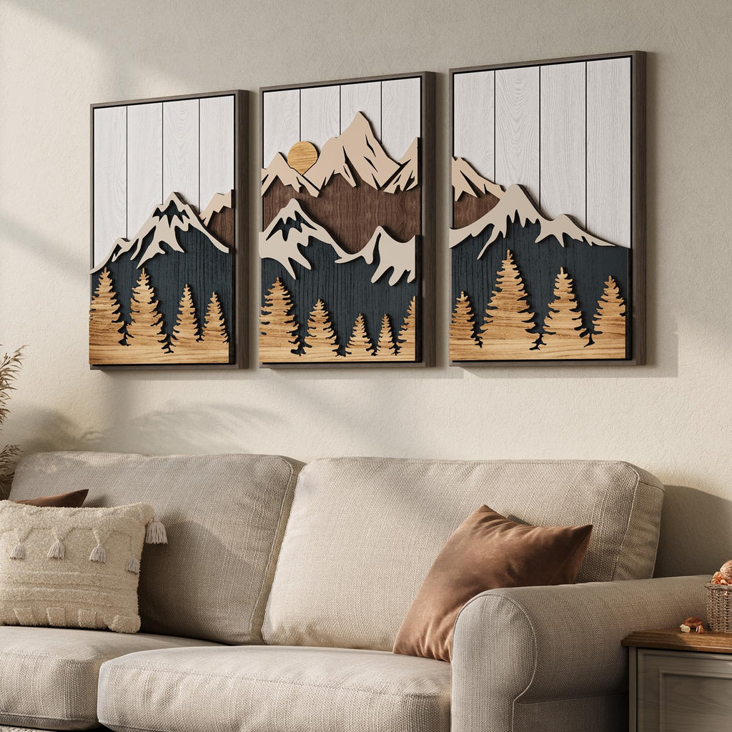 Large Framed 3D Wood Boho Tropical Wall Decor for Living Room, 24x36 Inch
