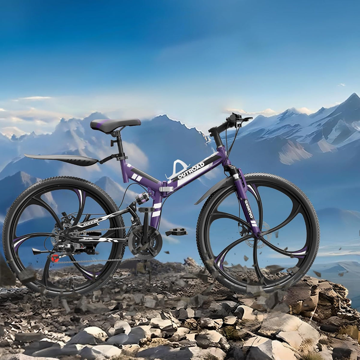 Bonusall 26 Inch Folding Mountain Bike, 21-Speed Full Suspension Foldable Bicycle for Adults, High-Carbon Steel Portable MTB with Dual Disc Brakes, Non-Slip Commuter Bike for Men & Women