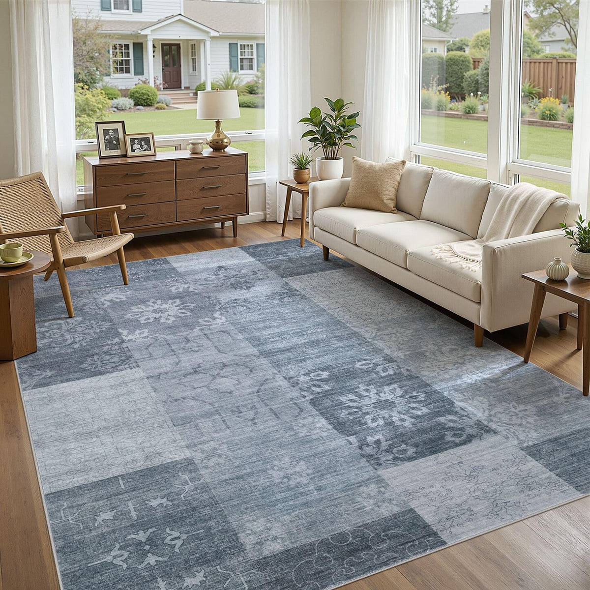 UERMEI 9x12 Area Rug Living Room Rugs - Washable Neutral Modern Abstract Soft Thin Large Rug Indoor Floor No Slip Rug Carpet for Bedroom Under Dining Table Home Office Decor - Brown Grey