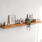 Live Edge Elm Floating Shelves - 24 In Rustic Solid Wood Shelves with Heavy-Duty Invisible Bracket, Wall-Mounted Wooden Shelf for Living Room, Bathroom, Kitchen Storage & Display, Set of 2, Natural