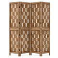 GIANTEX 3 Panel Folding Room Divider with Mesh Window, Distressed Brown