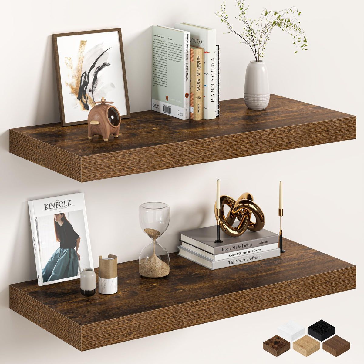 30Inch Oak Floating Shelves for Wall, 12 Inch Deep Shelves for Bedroom, Kitchen, Bathroom Wall Mounted, Rustic Wood Floating Shelf with Invisible Brackets for Books, Storage, Decor, 2 Packs