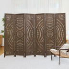 66.9Inch Folding Room Divider, 6 Panels Wood Carved Privacy Screens Free Assembled Freestanding Partition for Bedroom Home Office (Brown)