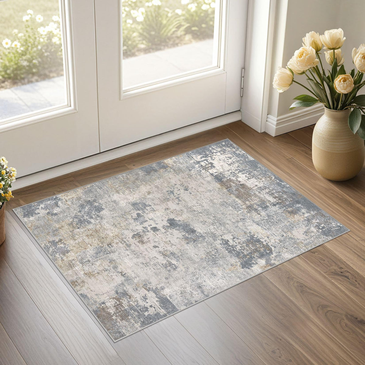 UERMEI 9x12 Area Rug Living Room Rugs - Washable Neutral Modern Abstract Soft Thin Large Rug Indoor Floor No Slip Rug Carpet for Bedroom Under Dining Table Home Office Decor - Brown Grey