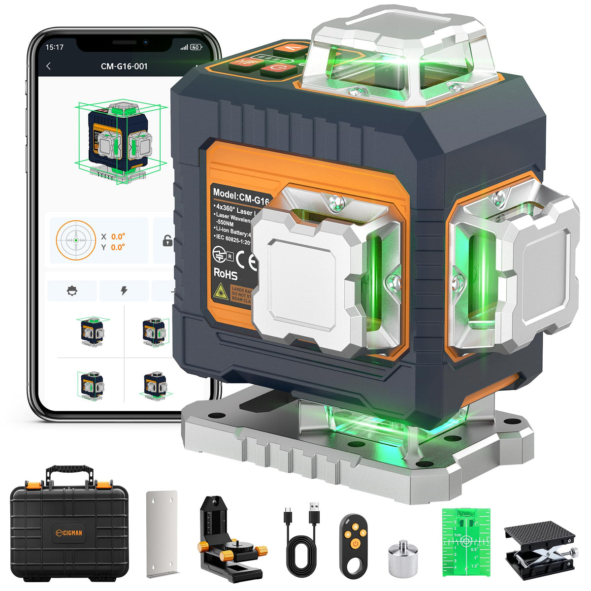 CIGMAN Laser Level 360 Self Leveling, 4 x 360° Lazer Leveler Tool for Tile