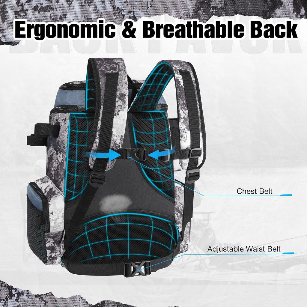 Piscifun Fishing Tackle Backpack, 42L Rod & Box Carrier, Waterproof