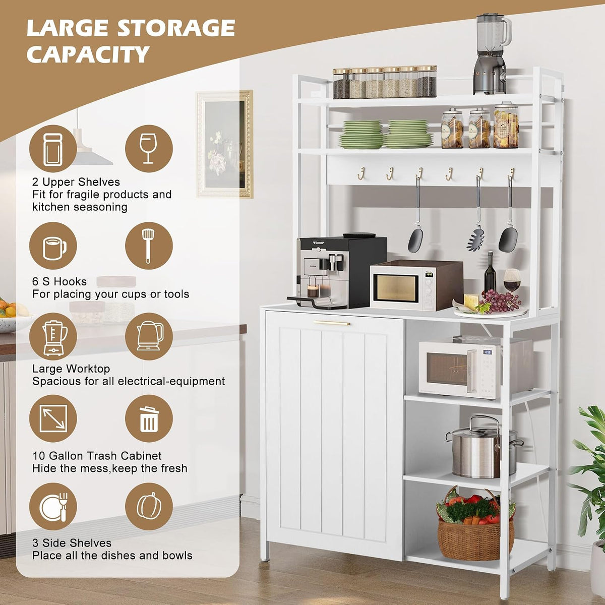 Kitchen Bakers Rack with Power Outlet, Microwave Oven Organizer