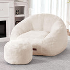 HABUTWAY Bean Bag Chair, Giant Bean Bag Chairs for Adults with Ottoman, Comfy Faux Fur Shell-Shaped Bean Bag Couch, Sofa Chair for Living Room, Bedroom, Purple