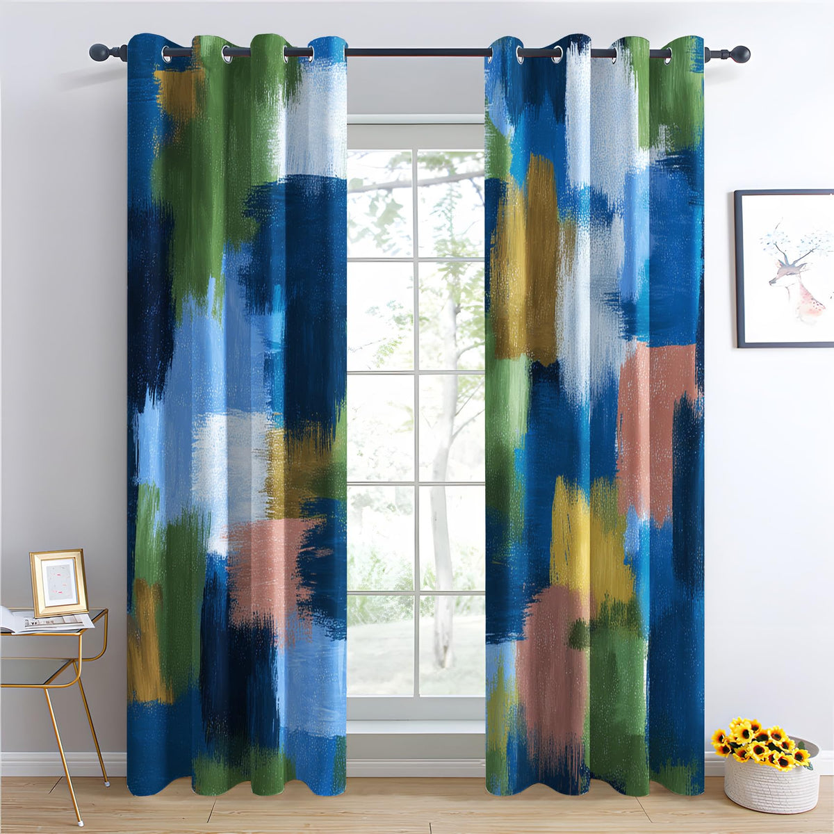 Boho Mid Century Blackout Curtains, Thermal Insulated Room Darkening Grommet Drapes for Bedroom Living Room, Modern Abstract Leaf Geometric Window Treatments, 108 Inch Drapes 2 Panel Set