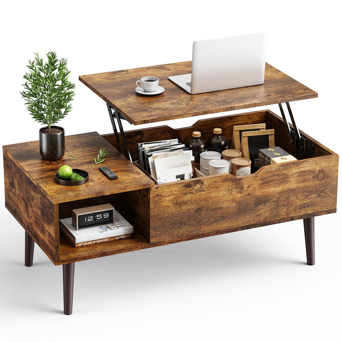 OLIXIS Coffee Table with Storage for Home Living Room Office, Black