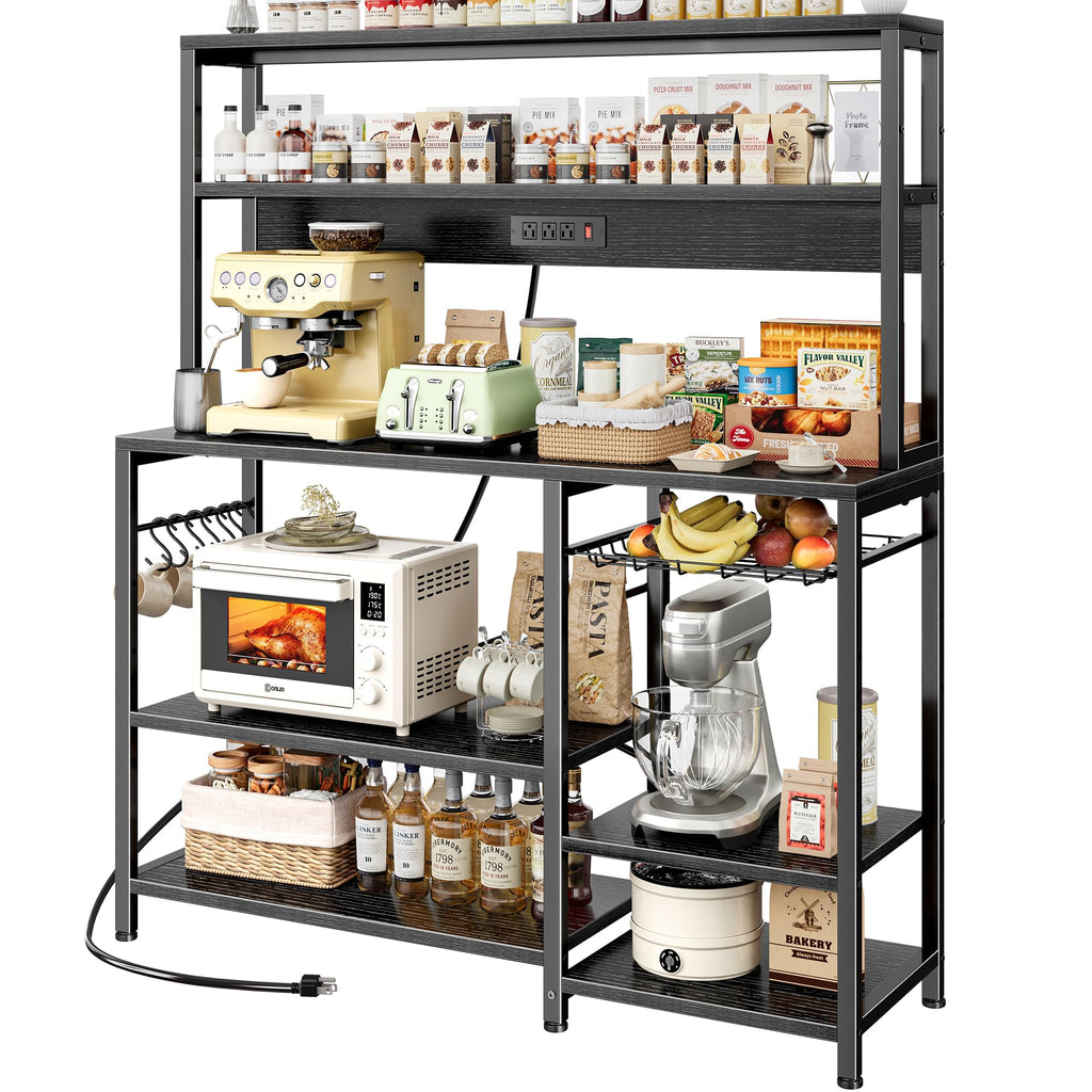 SUPERJARE Bakers Rack with Power Outlet, 35.4 Inches Coffee Bar with Basket